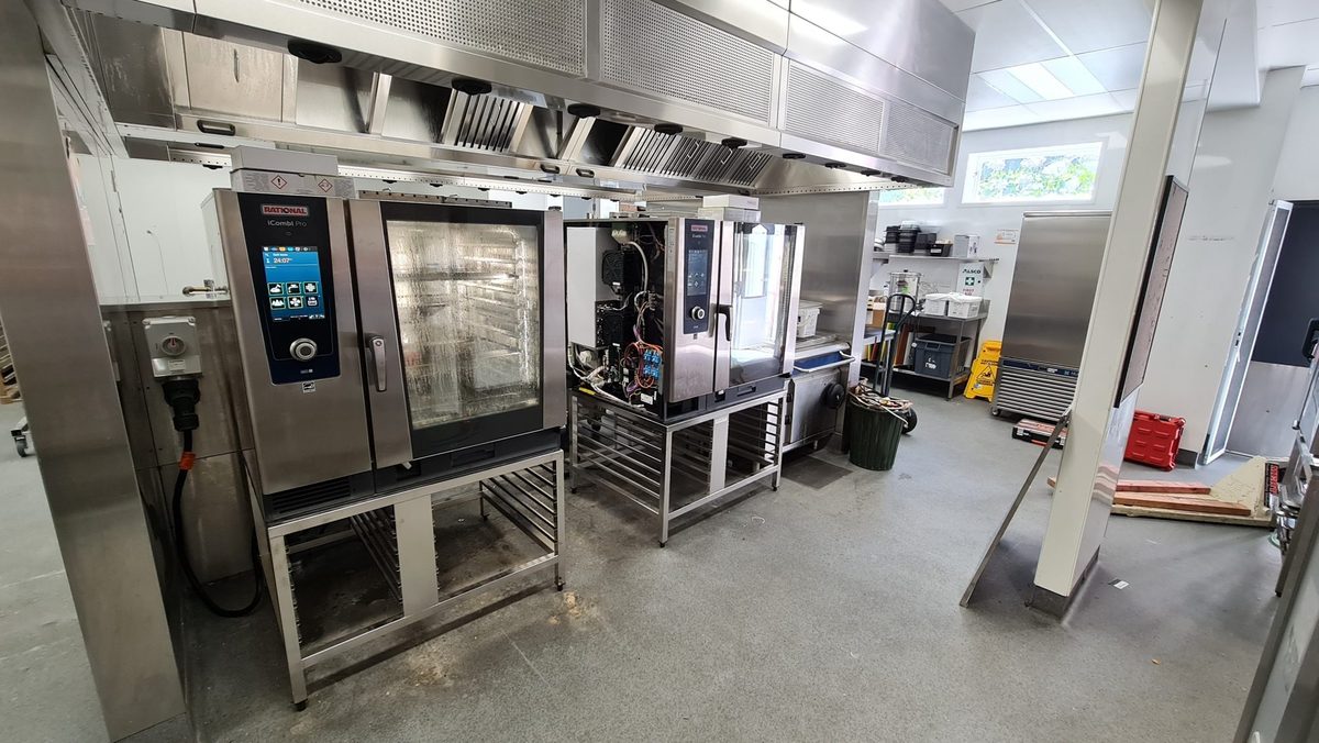 Two commercial combi ovens in a kitchen looked after by CES Wellington