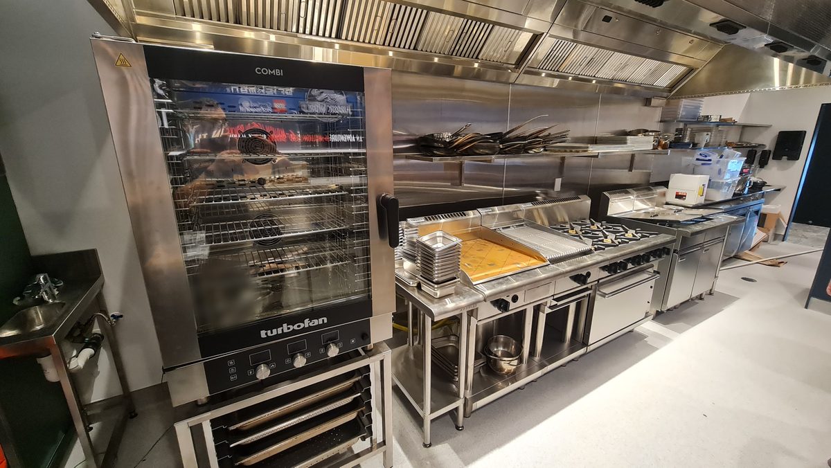 Turbofan combi oven in a commercial kitchen
